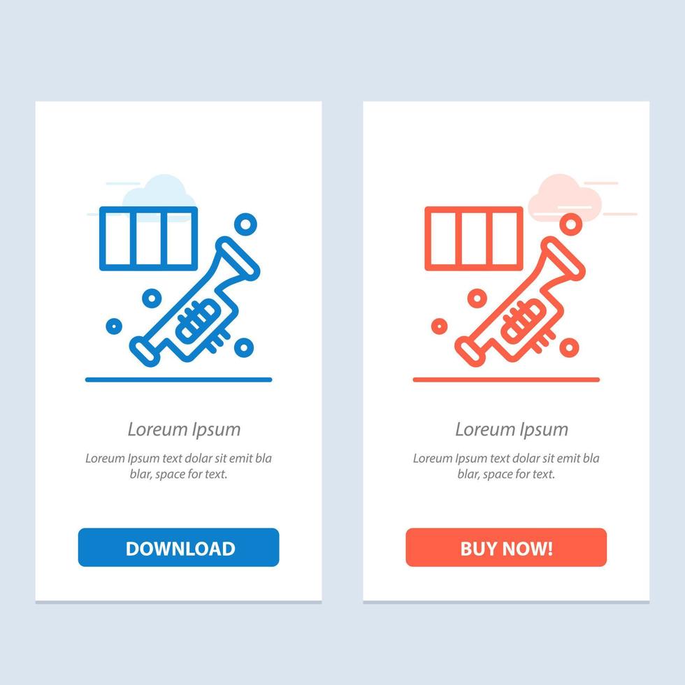Brass Horn Instrument Music Trumpet  Blue and Red Download and Buy Now web Widget Card Template vector