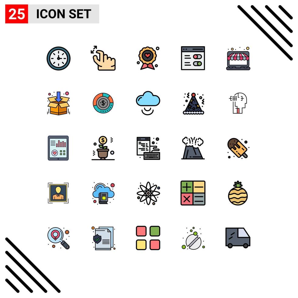 Group of 25 Modern Filled line Flat Colors Set for buy settings badge interface label Editable Vector Design Elements