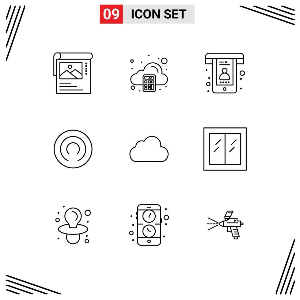 User Interface Pack of 9 Basic Outlines of storage cloud best cloak cloakcoin Editable Vector Design Elements