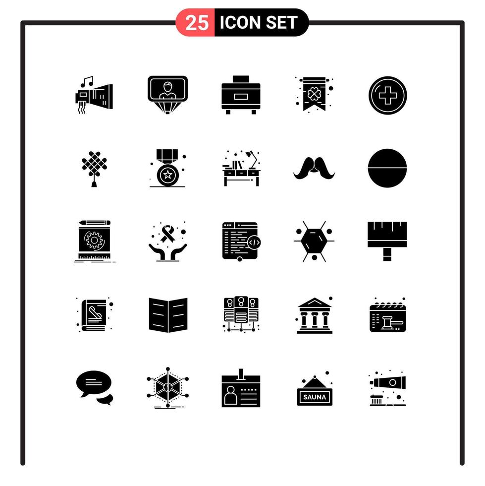Set of 25 Commercial Solid Glyphs pack for medical health login greeting card card Editable Vector Design Elements