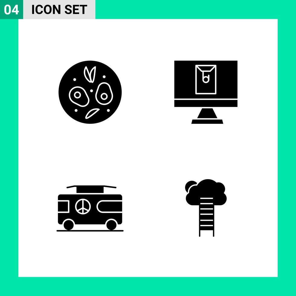 Pack of 4 Solid Style Icon Set. Glyph Symbols for print. Creative Signs Isolated on White Background. 4 Icon Set. vector