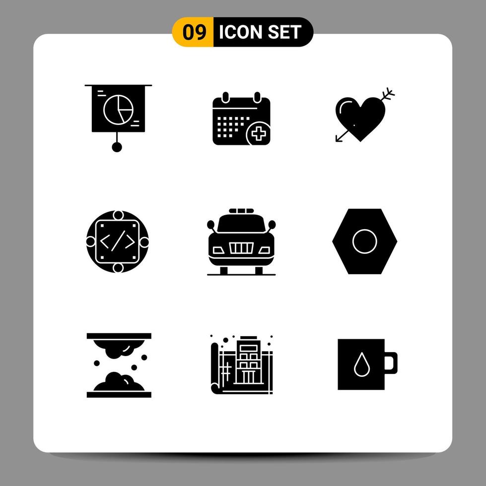 9 concepto de glifo sólido para sitios web móviles y gestión de aplicaciones código de día personalizado amor elementos de diseño vectorial editables vector