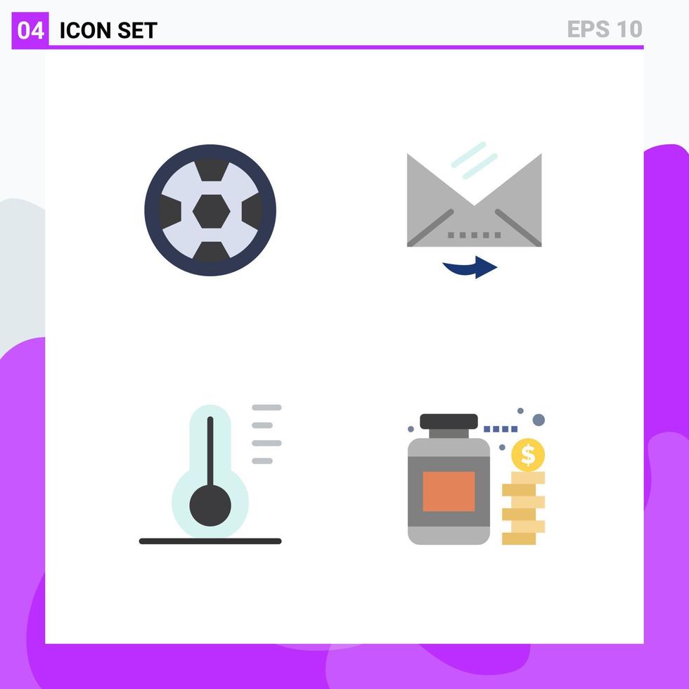 Set of 4 Commercial Flat Icons pack for achievement temperature wreath letter weather Editable Vector Design Elements