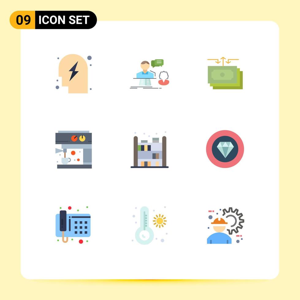 9 Universal Flat Color Signs Symbols of home machine support coffee cash Editable Vector Design Elements