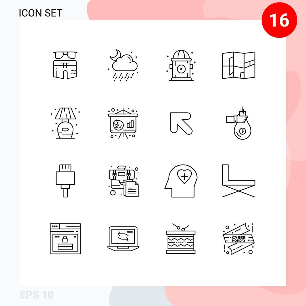 Mobile Interface Outline Set of 16 Pictograms of stand home moon place location Editable Vector Design Elements