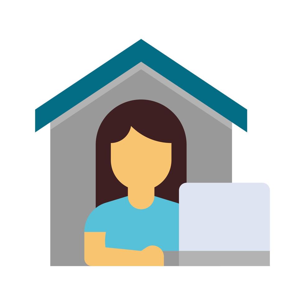 Vector illustration of working at home using laptop online