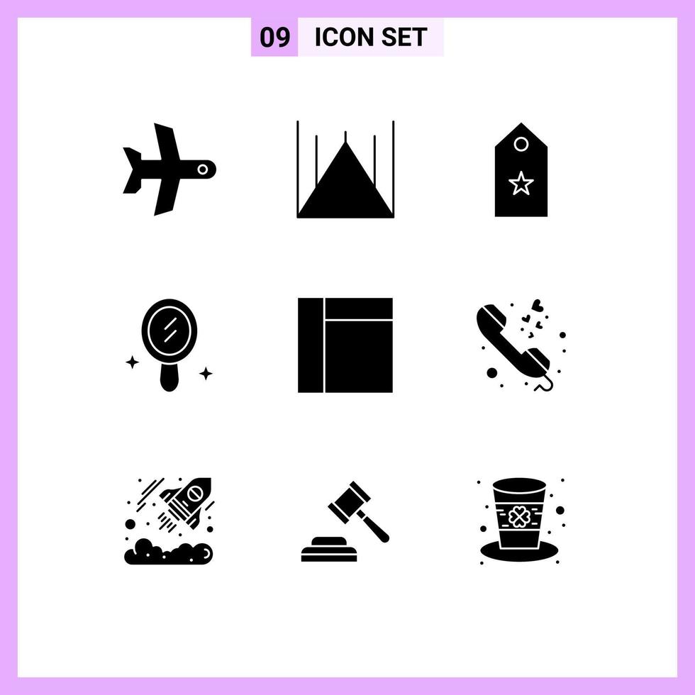 Set of 9 Vector Solid Glyphs on Grid for call grid military mirror tag Editable Vector Design Elements