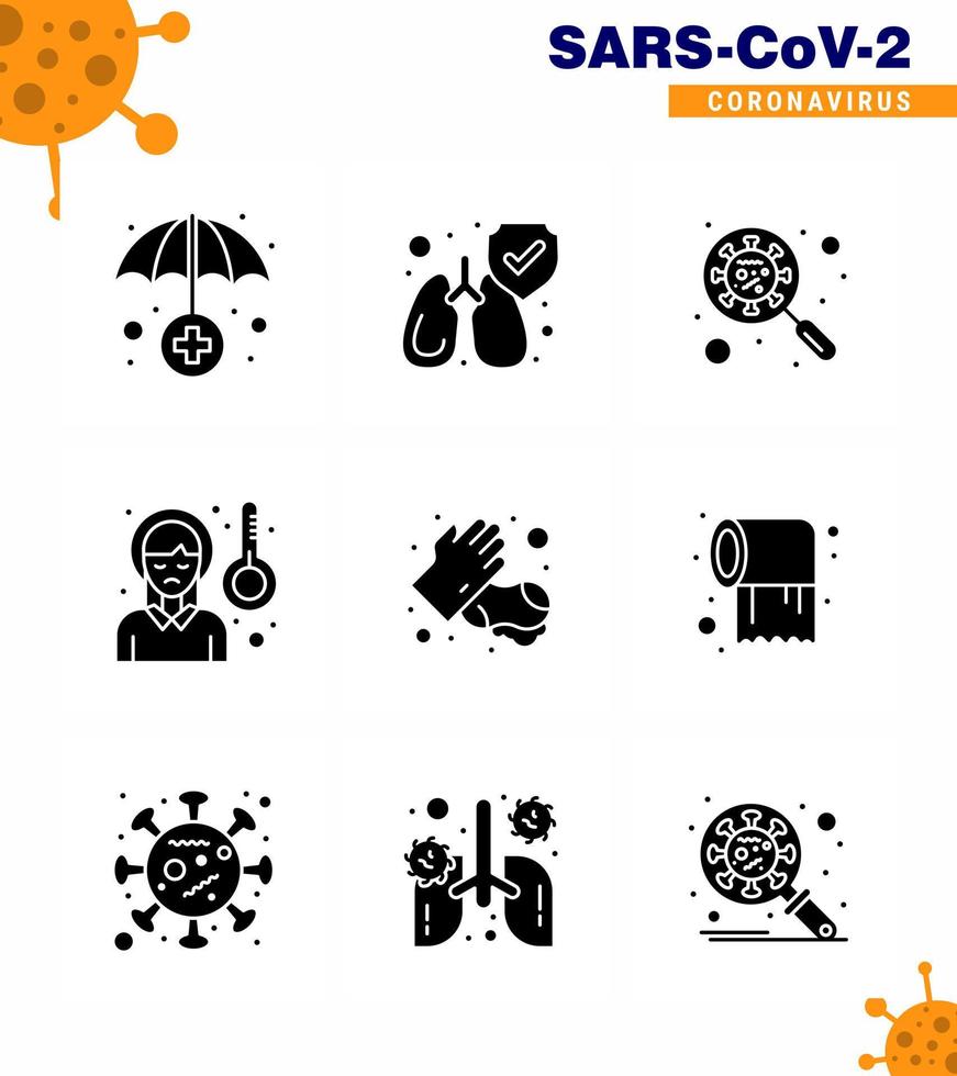 Coronavirus Precaution Tips icon for healthcare guidelines presentation 9 Solid Glyph Black icon pack such as soap sick glass pain head viral coronavirus 2019nov disease Vector Design Elements