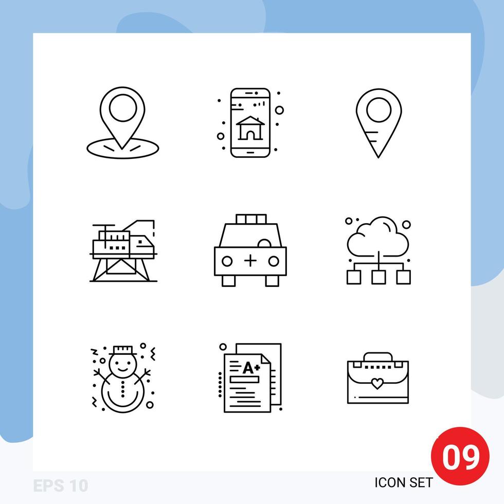 User Interface Pack of 9 Basic Outlines of transport car location ambulance laboratory Editable Vector Design Elements