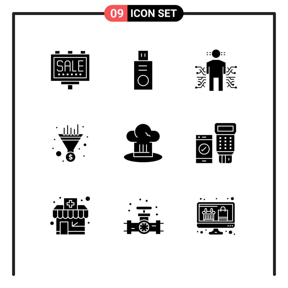 Modern Set of 9 Solid Glyphs and symbols such as chef seo body sales filter Editable Vector Design Elements