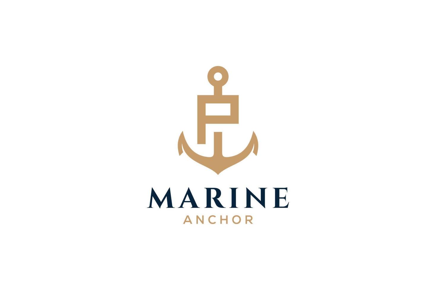 Letter P monogram, Anchor logotype. Logo of yacht club, maritime emblem. vector