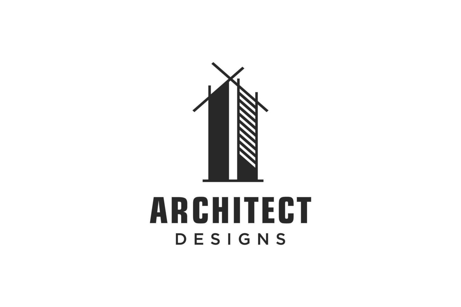 Letter I Simple modern building architecture logo design with line art skyscraper graphic vector