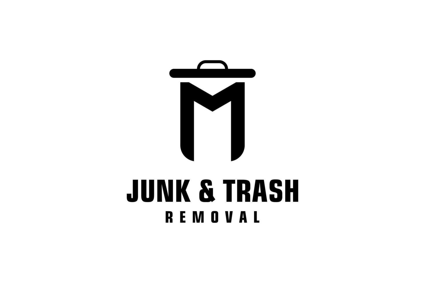 Letter M for junk removal logo design, environmentally friendly garbage disposal service, simple minimalist design icon. vector