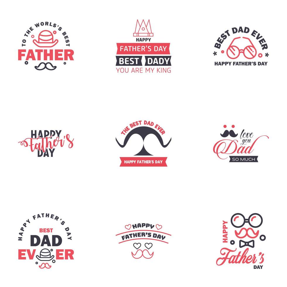 Happy fathers day greeting cards set 9 Black and Pink Vector typography lettering Usable for banners print You are the best dad text design Editable Vector Design Elements