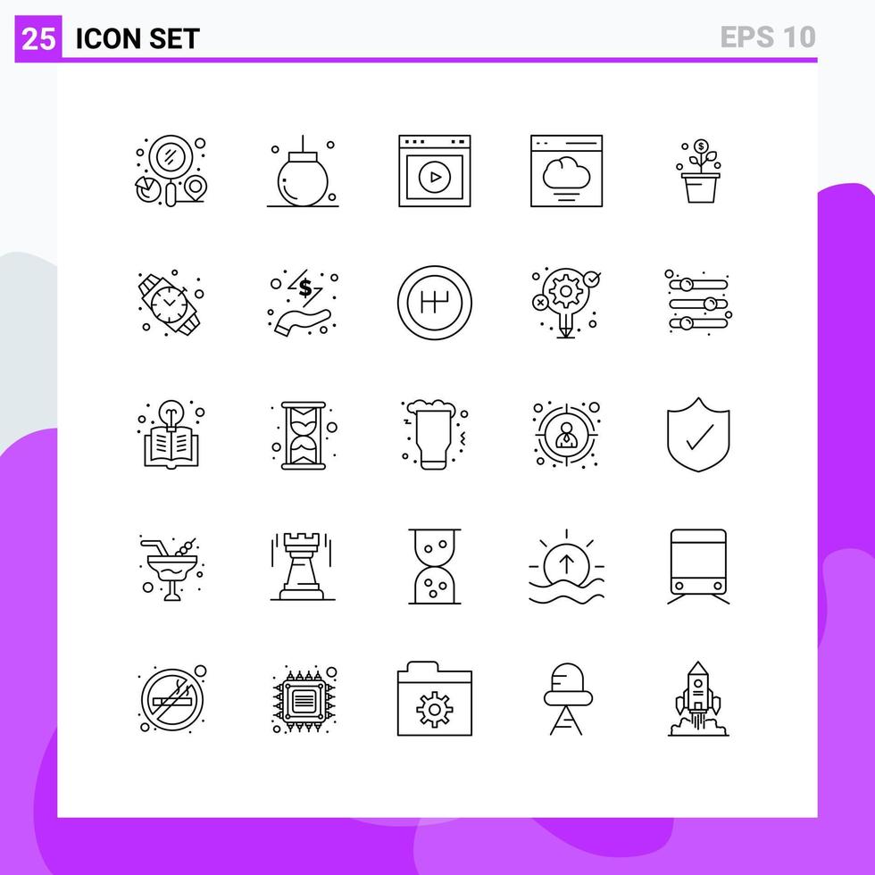 Group of 25 Lines Signs and Symbols for interface cloud decoration website ux Editable Vector Design Elements