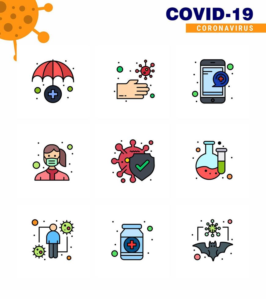 Novel Coronavirus 2019nCoV 9 Filled Line Flat Color icon pack disease wear online safety mask viral coronavirus 2019nov disease Vector Design Elements