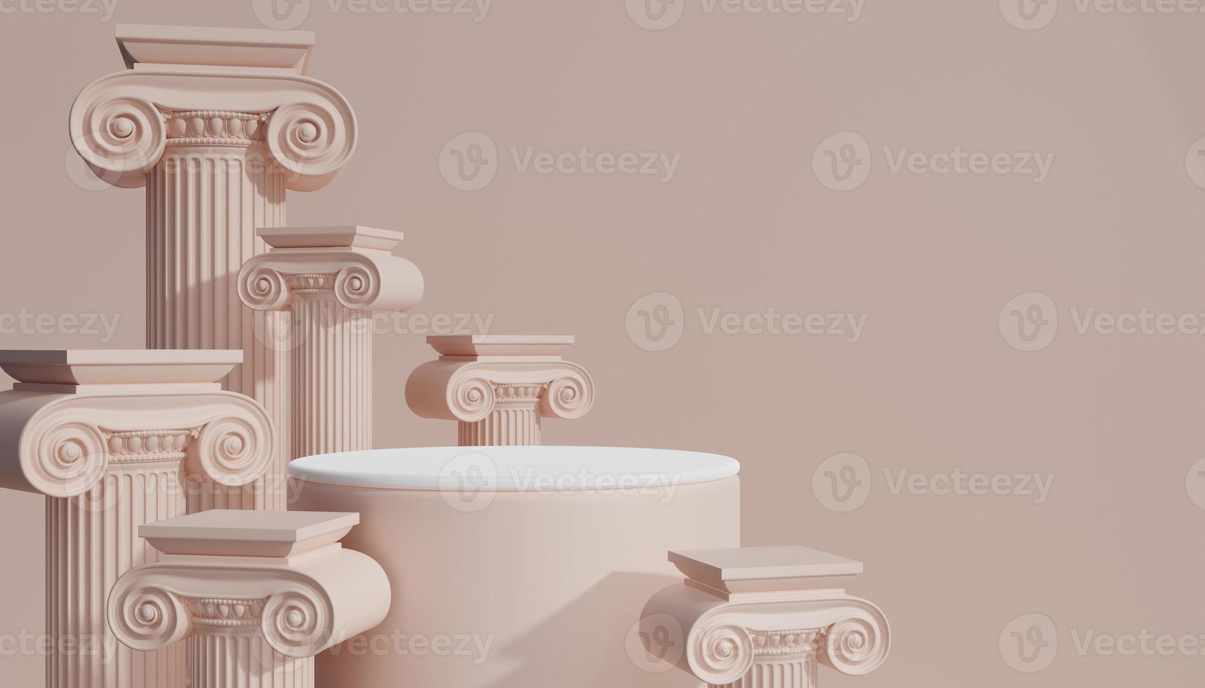3d luxury podium with roman column for product background podium classic style  for show cosmetic podructs display case  on background. photo