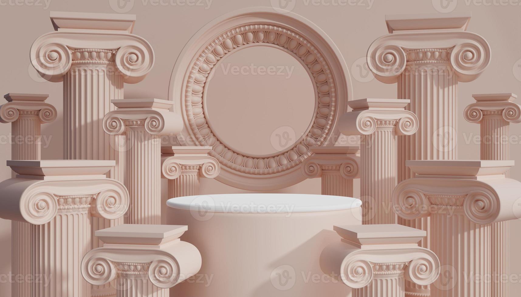 3d luxury podium with roman column for product background podium classic style  for show cosmetic podructs display case  on background. photo