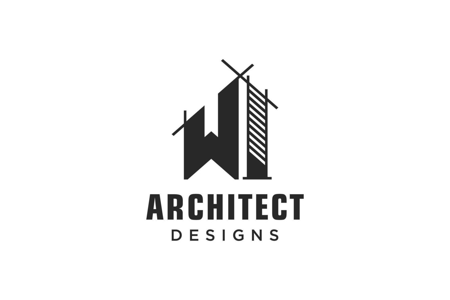 Letter W Simple modern building architecture logo design with line art skyscraper graphic vector