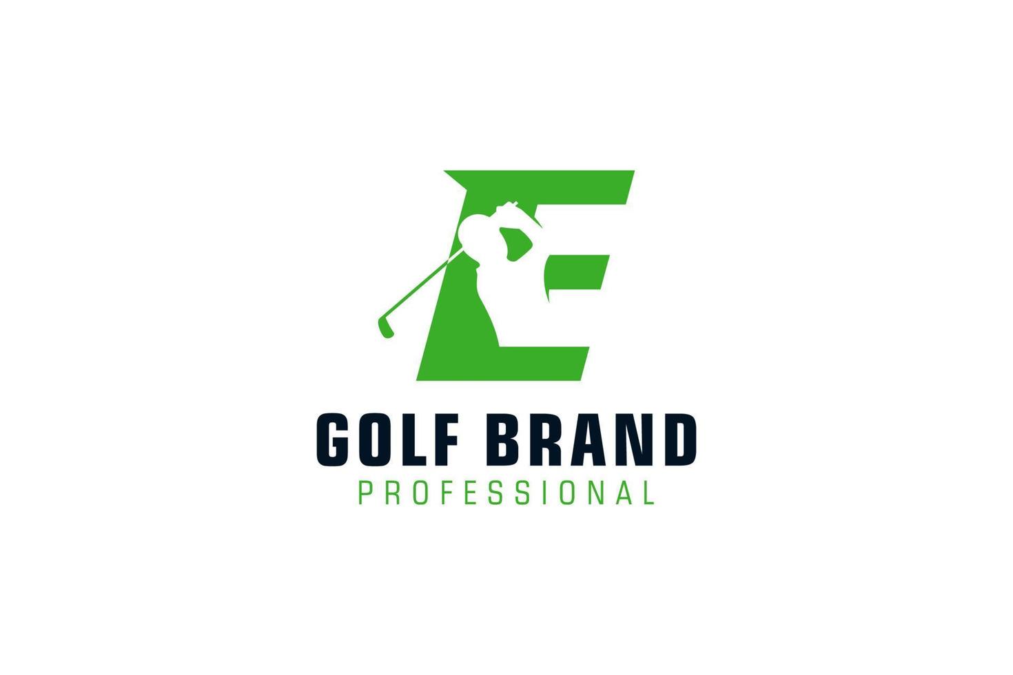 letra e para la plantilla vectorial de diseño del logotipo de golf, etiqueta vectorial de golf, logotipo del campeonato de golf, ilustración, icono creativo, concepto de diseño vector