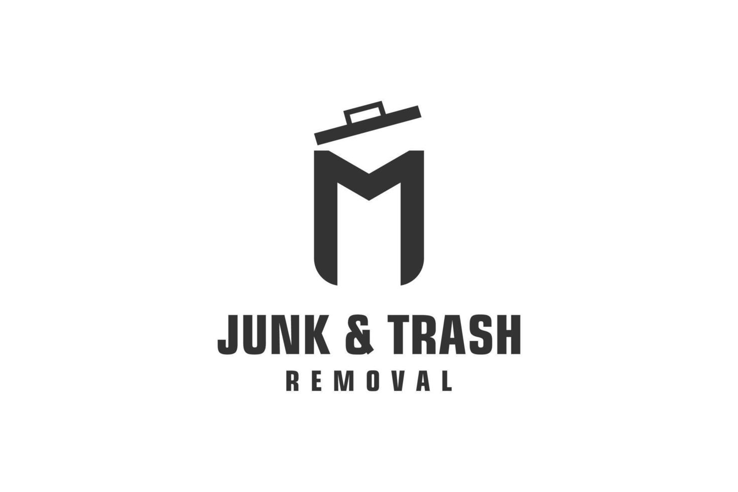 Letter M for junk removal logo design, environmentally friendly garbage disposal service, simple minimalist design icon. vector