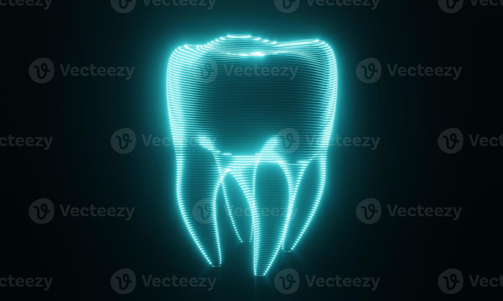 Seamless looping of blue HUD tooth scanning and rotating on black background. Technology and medical concept. photo