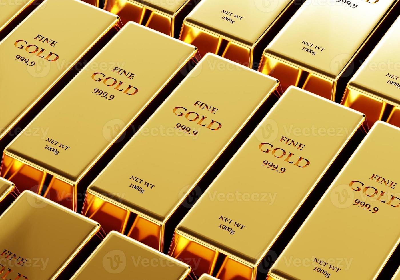 Fine gold bars in the safety vault. Business economic and financial concept. 3D illustration rendering photo