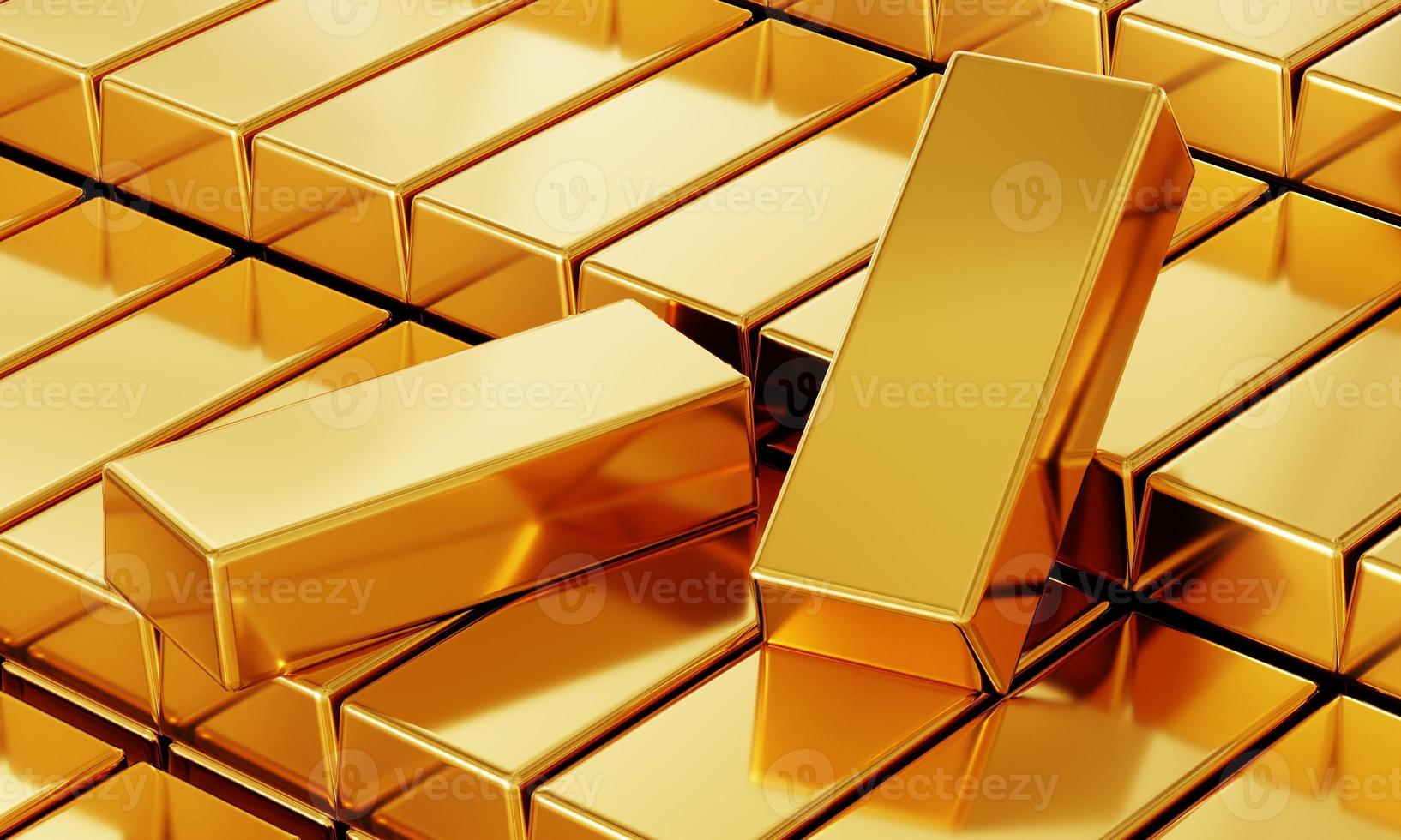 Fine gold bars in the safety vault with empty space for mockup template. Business economic and financial concept. 3D illustration rendering photo