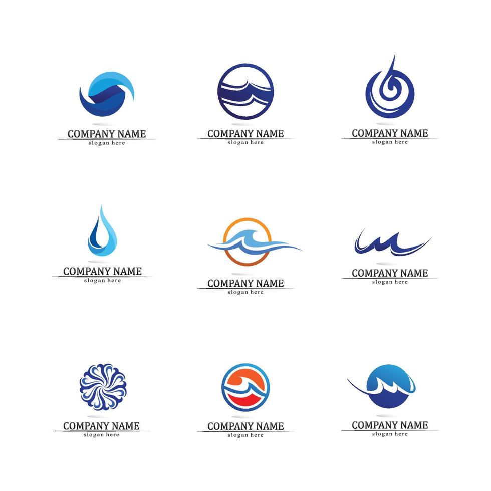 Wave and Water drop Logo Template vector set