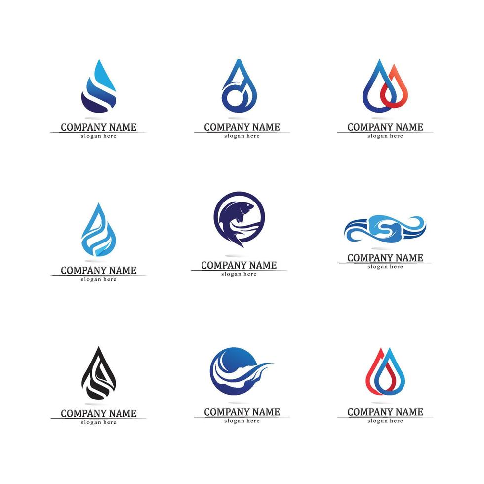 Wave and Water drop Logo Template vector set