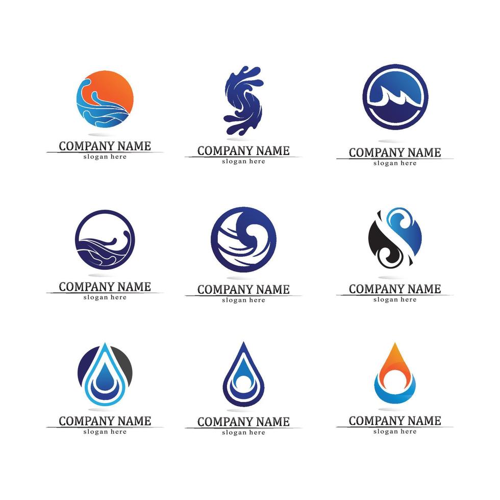 Wave and Water drop Logo Template vector set