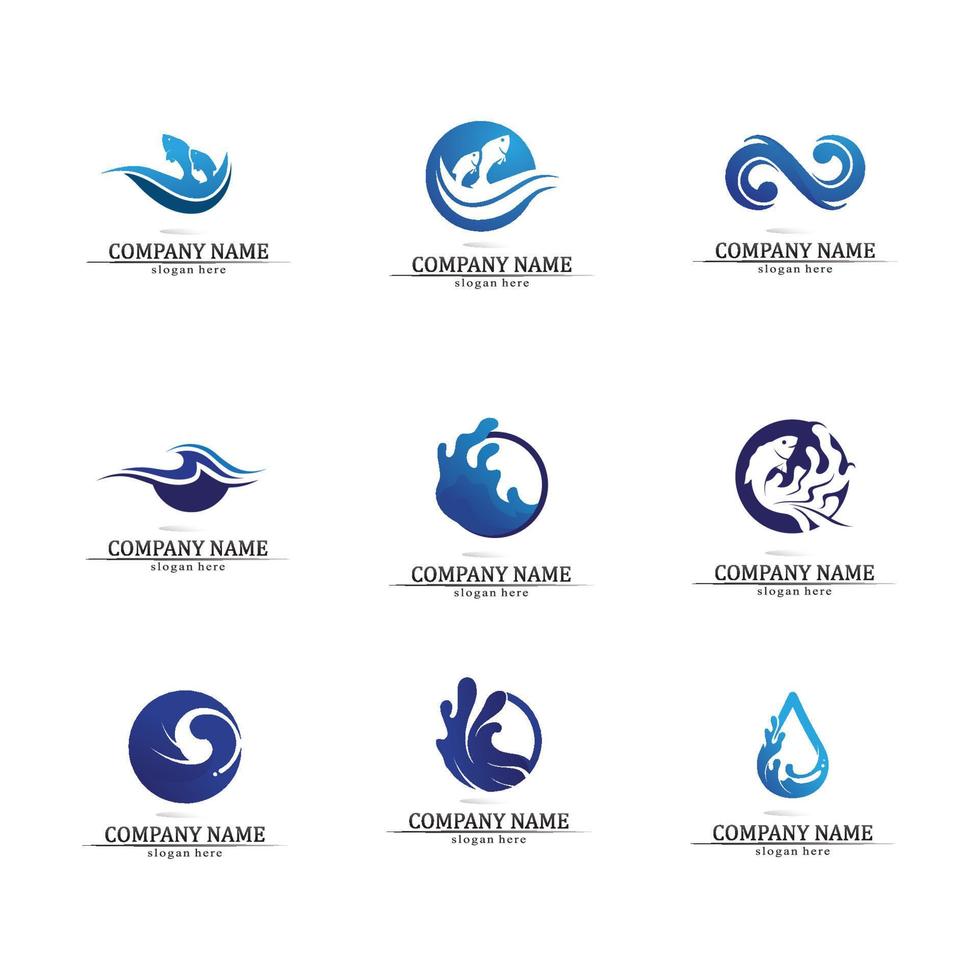Wave and Water drop Logo Template vector set