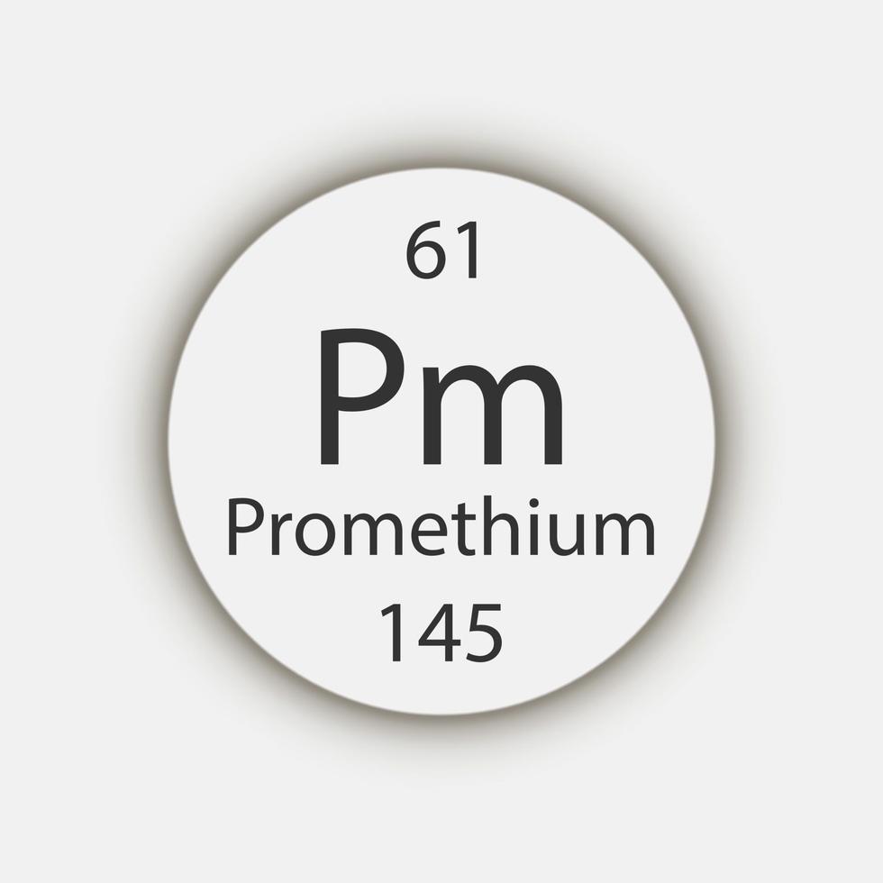 Promethium symbol. Chemical element of the periodic table. Vector illustration.