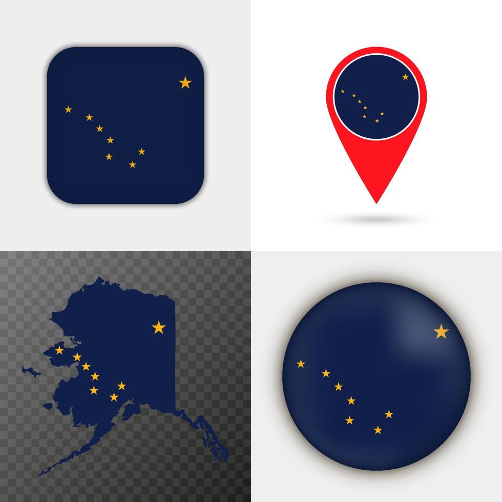 Set Alaska state flag. Vector illustration.