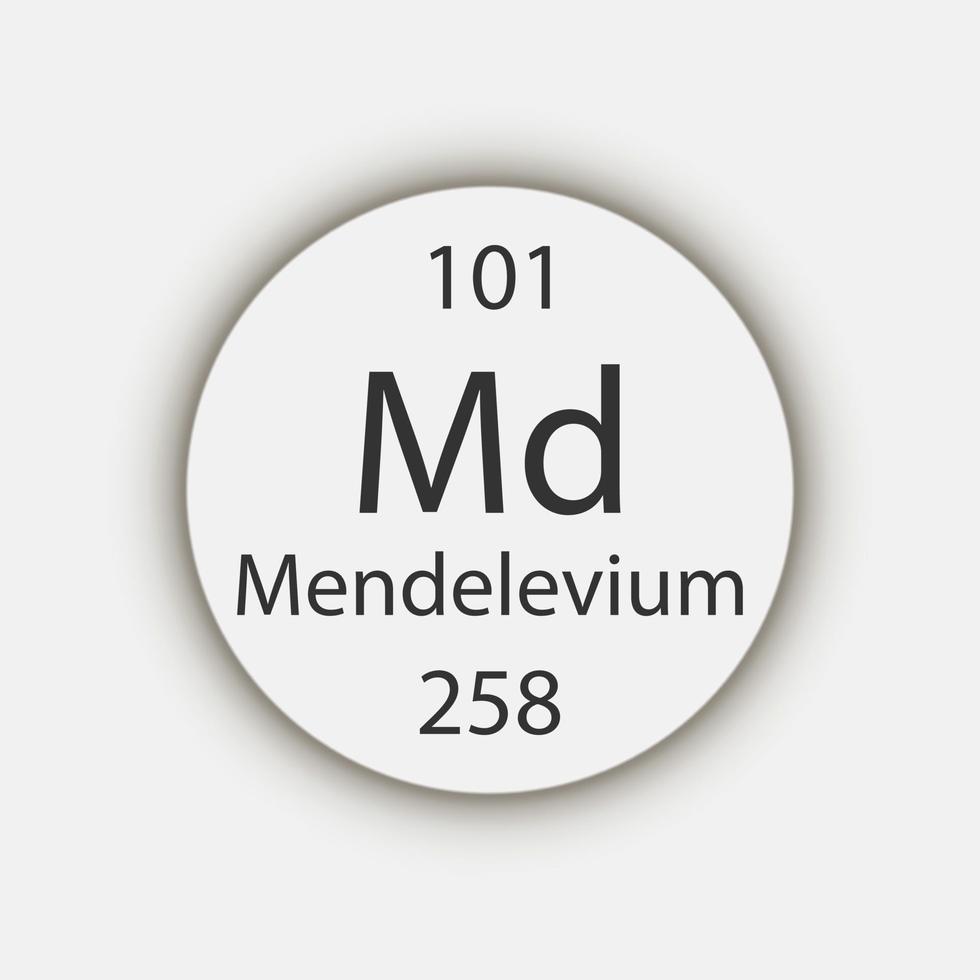 Mendelevium symbol. Chemical element of the periodic table. Vector illustration.