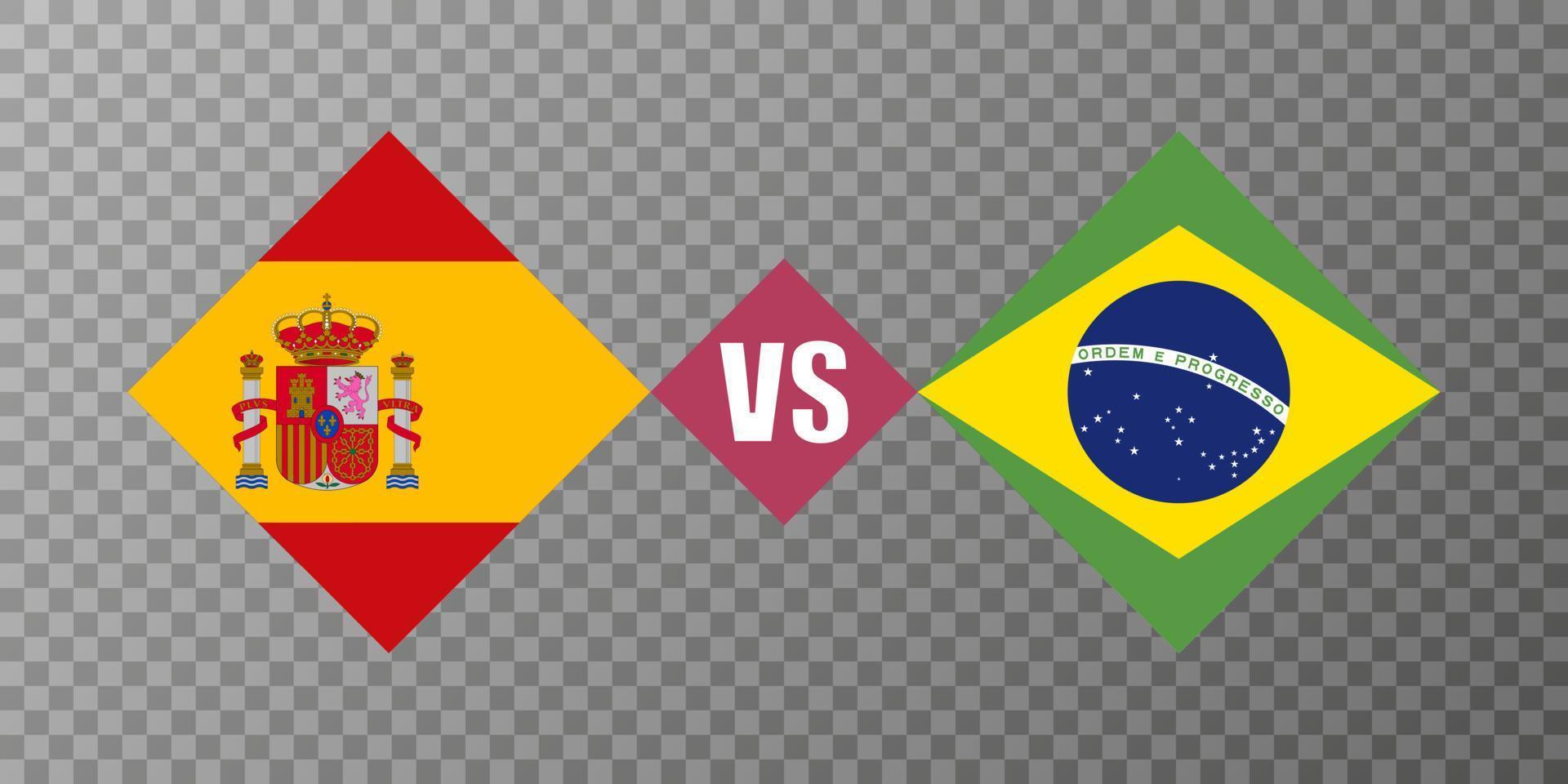 Spain vs Brazil flag concept. Vector illustration.