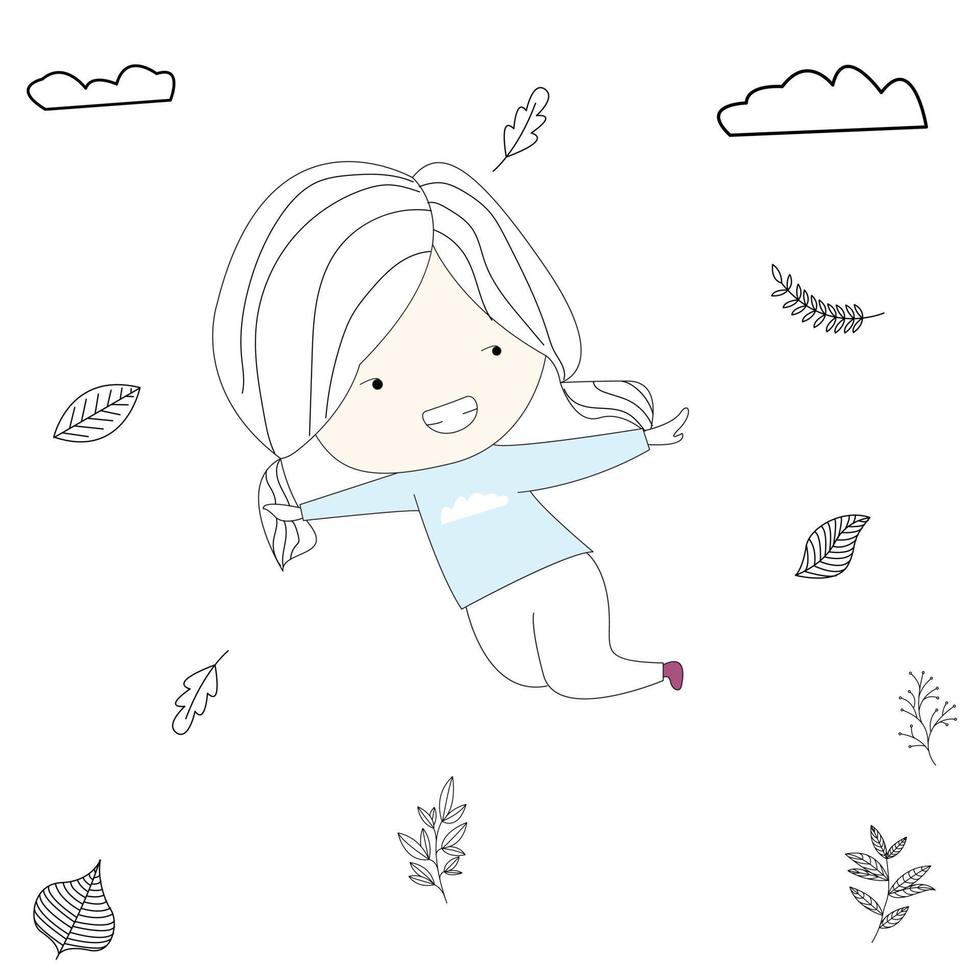 vector illustration of beautiful girl flying hover