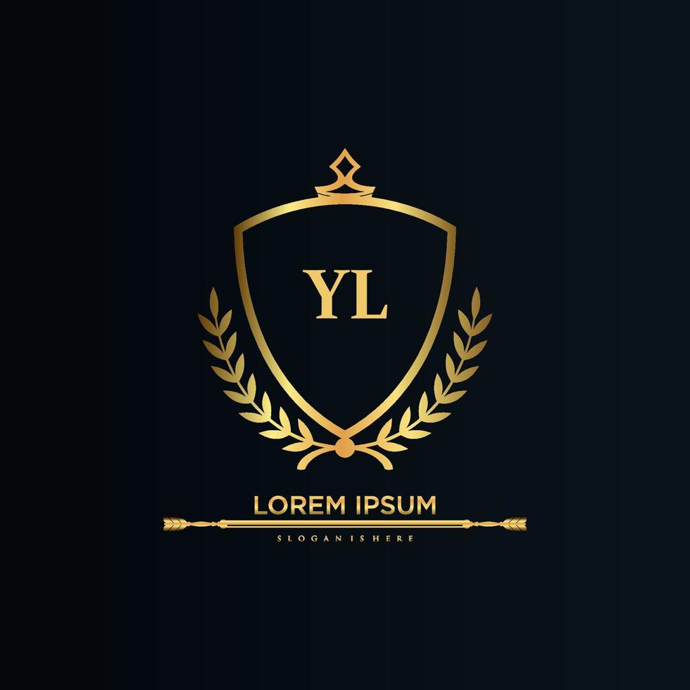 YL Letter Initial with Royal Template.elegant with crown logo vector, Creative Lettering Logo Vector Illustration.