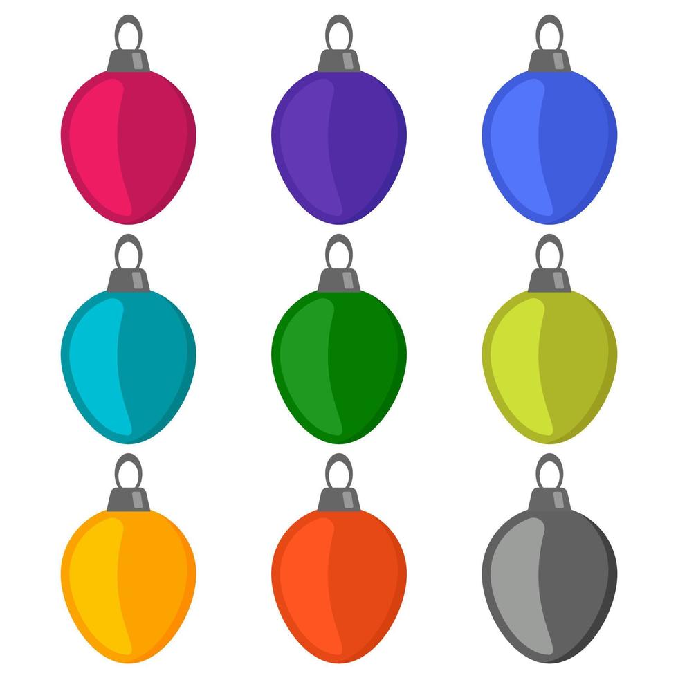 nueve bolas de Navidad multicolores sobre un fondo blanco. ilustración vectorial vector