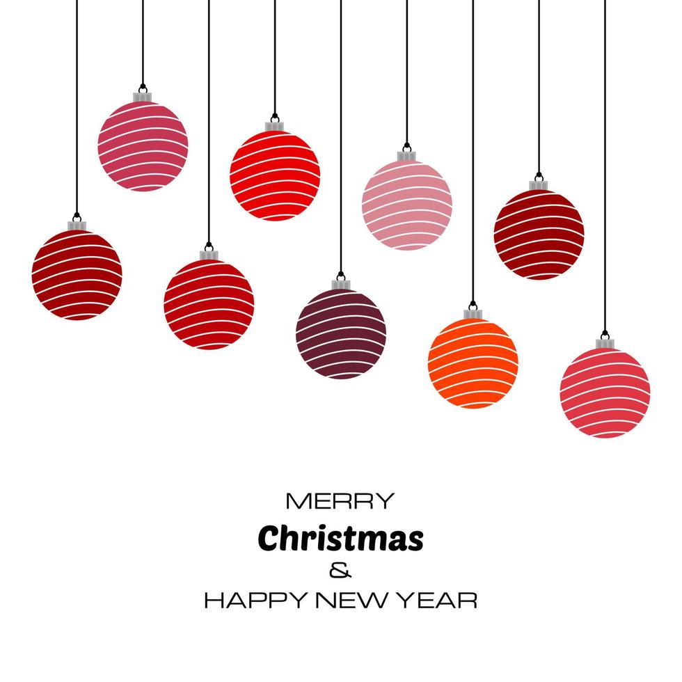 Merry Christmas and Happy New Year background with red christmas balls. Vector background for your greeting cards, invitations, festive posters.