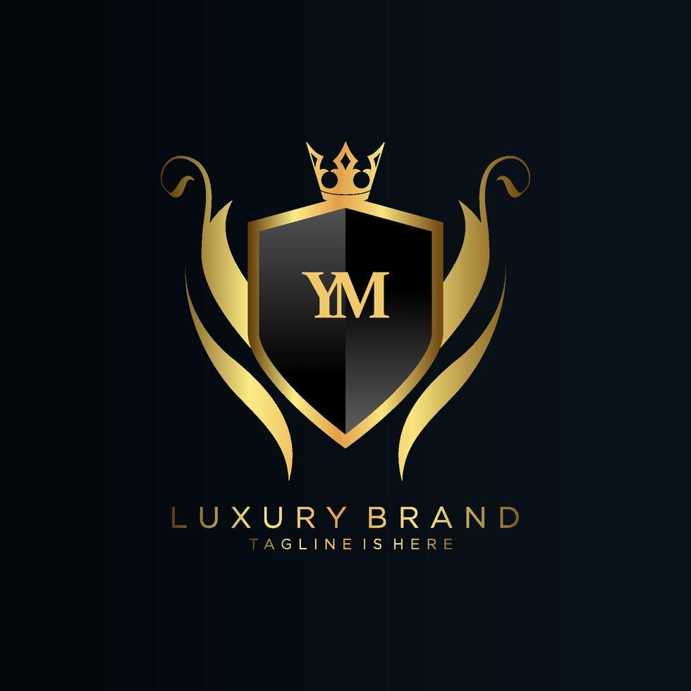 YM Letter Initial with Royal Template.elegant with crown logo vector, Creative Lettering Logo Vector Illustration.