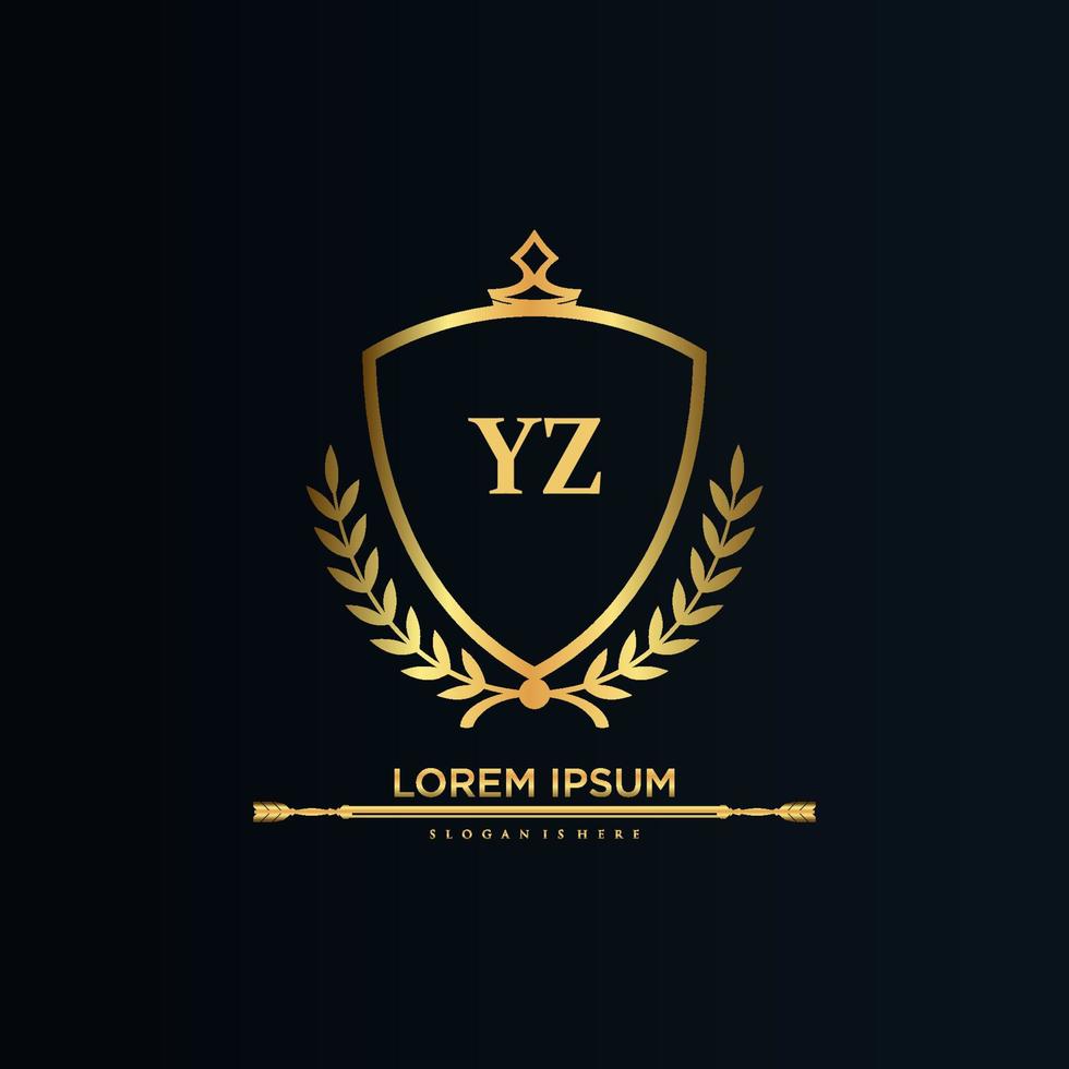 YZ Letter Initial with Royal Template.elegant with crown logo vector, Creative Lettering Logo Vector Illustration.