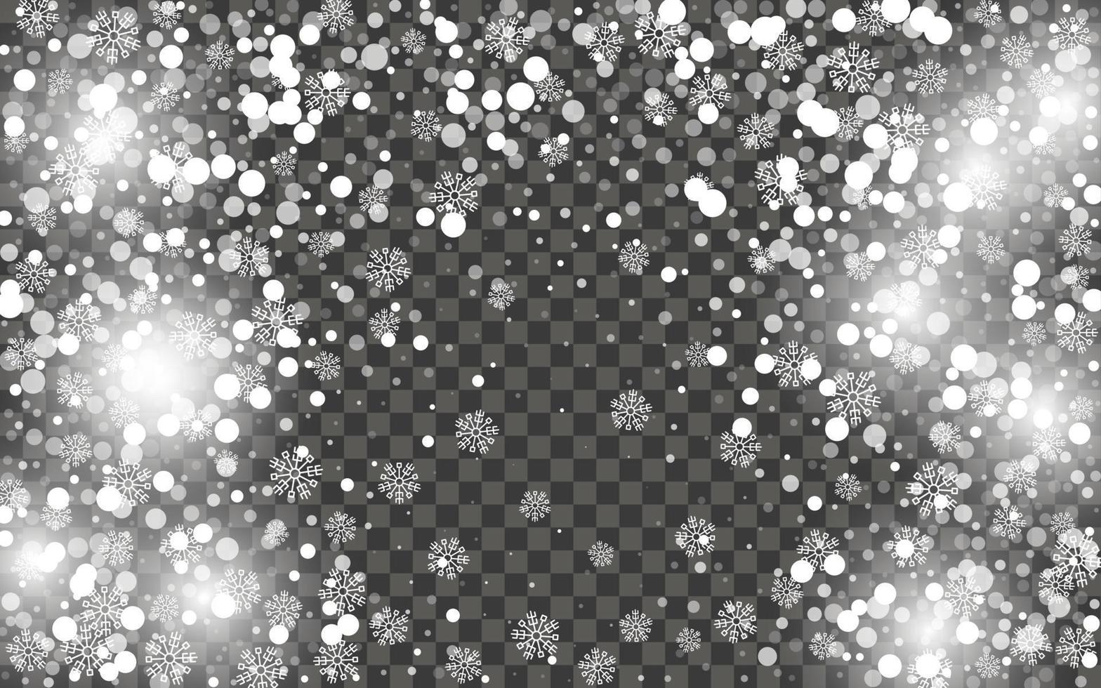 Snowfall and falling snowflakes. White snowflakes and Christmas snow. Vector illustration