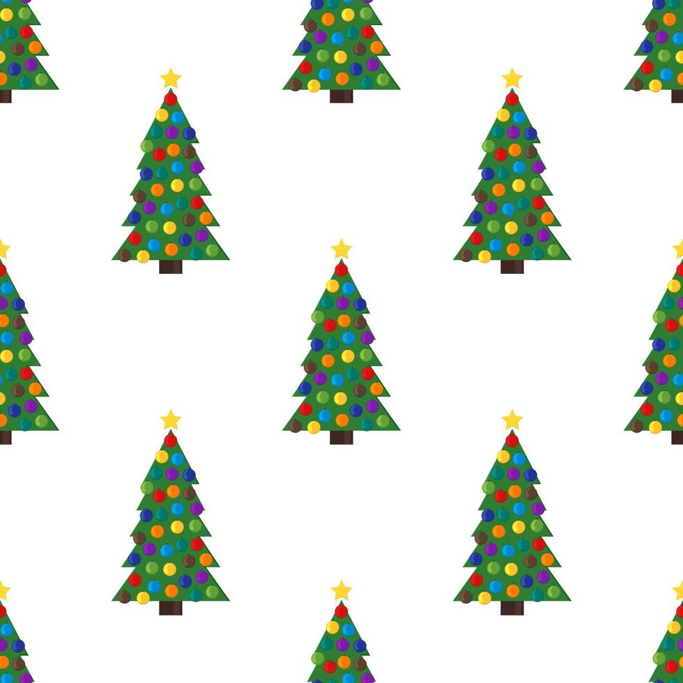 Seamless pattern with Christmas tree with Christmas balls and a star on the top. Vector illustration.