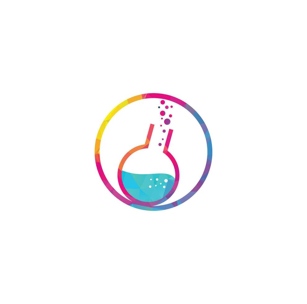 Lab logo vector. Lab template. Science lab logo. Beaker Lab round flask with chemical substance inside make Bubbles for logo design. vector