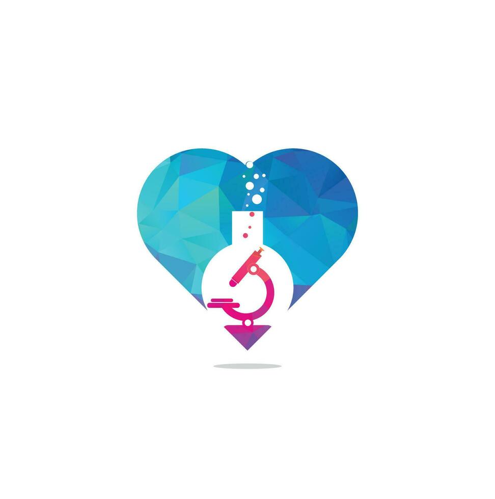 Flask Laboratory Glass heart shape concept logo. laboratory love logo. laboratory microscope logo. lab beaker and microscope logo. vector