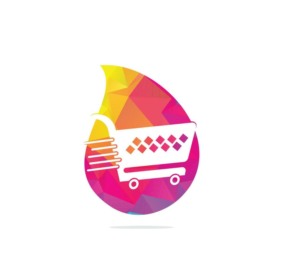 Shopping cart drop shape concept vector logo design. Shopping logo design. On-line shopping app icon.