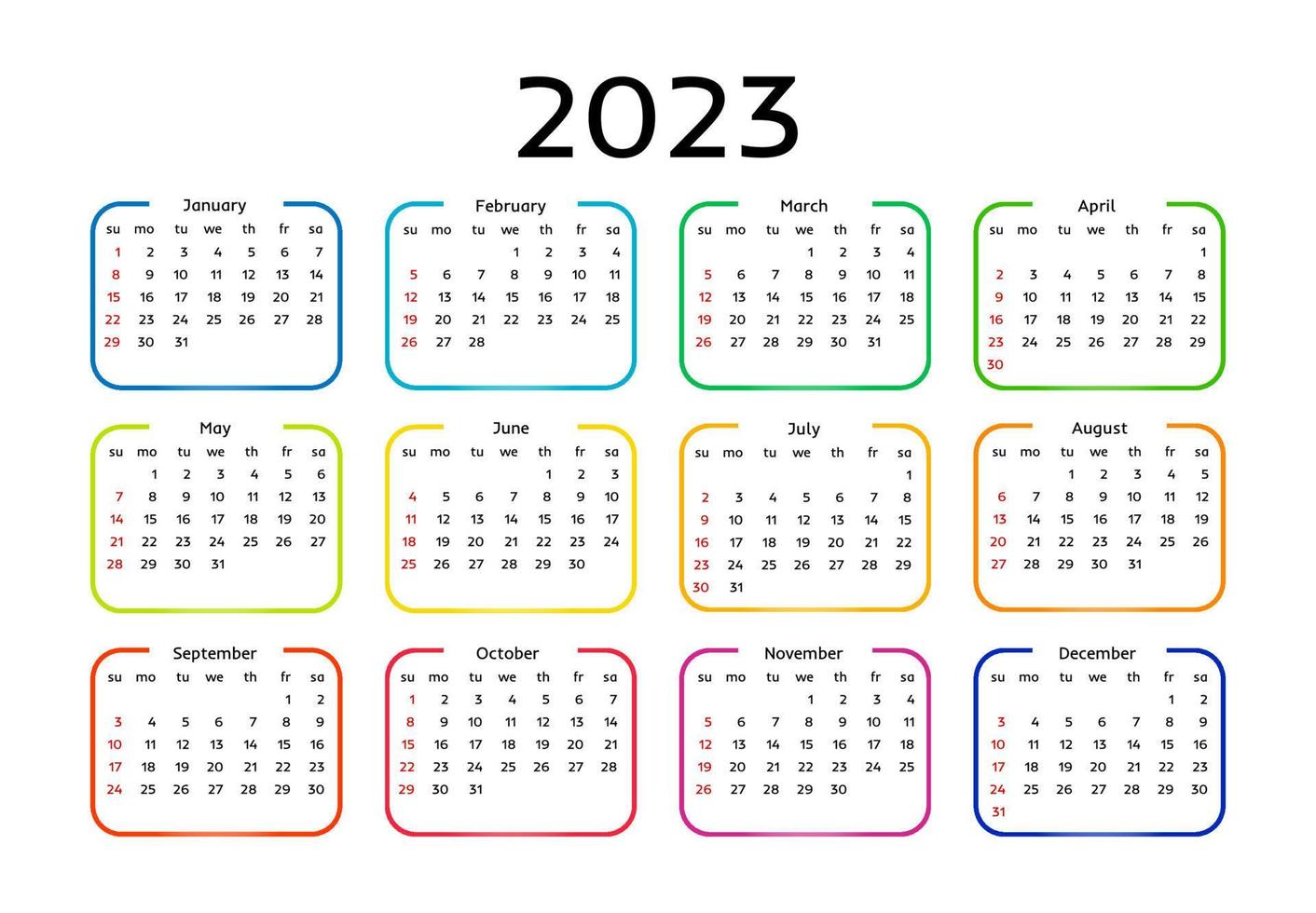 calendario para 2023 aislado en un fondo blanco. domingo a lunes, plantilla de negocio. ilustración vectorial vector