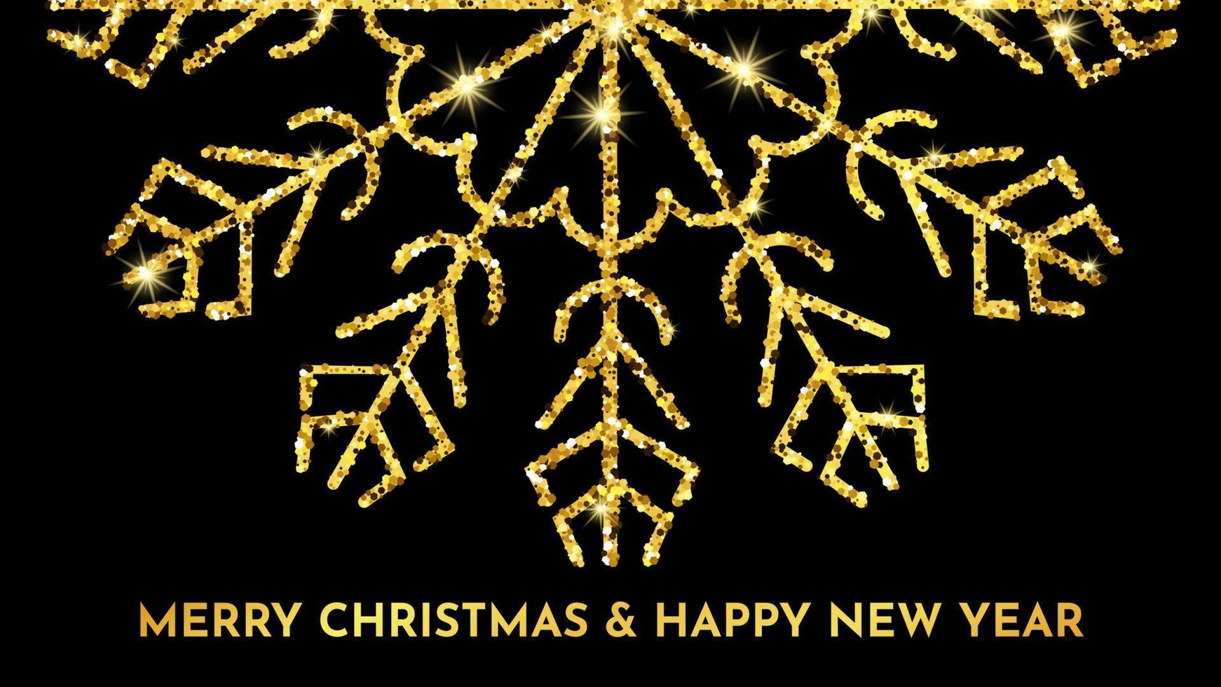 Christmas dark background with gold glitter snowflakes. New year snowflake holiday decoration. Vector illustration