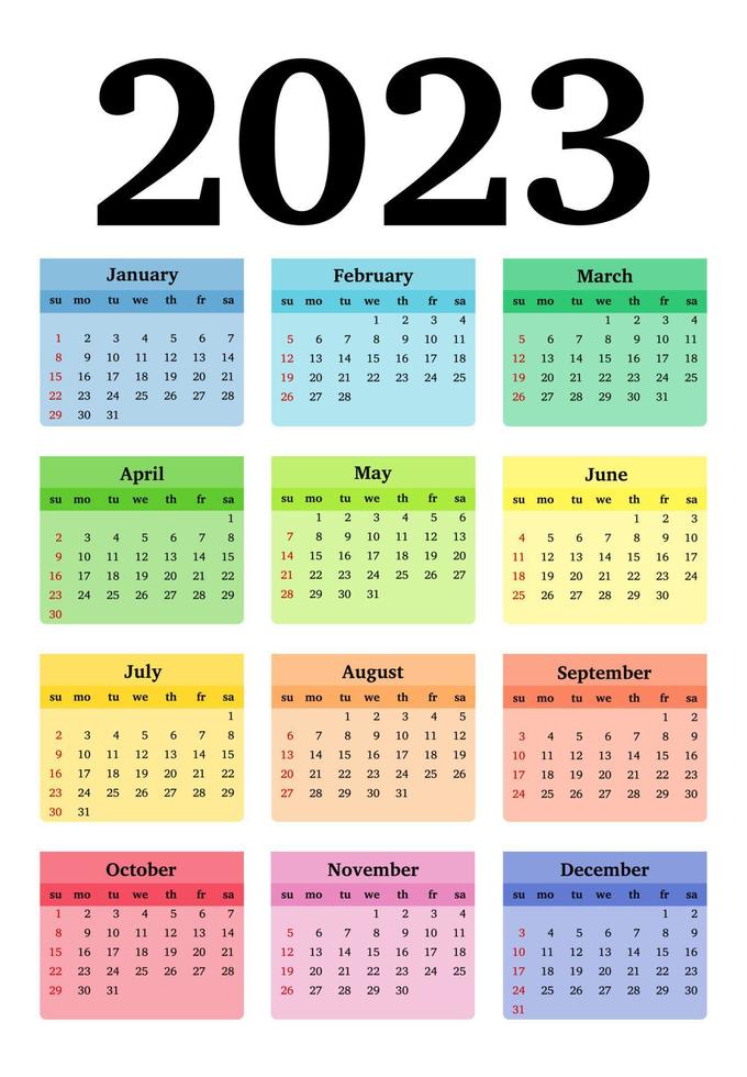 Calendar for 2023 isolated on a white background. Sunday to Monday, business template. Vector illustration